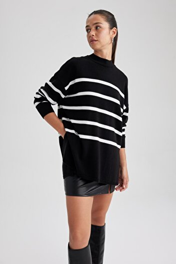 DeFacto Relaxed Fit Striped Crew Neck Knitwear Tunic Sweater - S7517Az23Wn