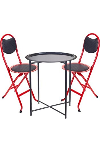 HASTUNÇ Katlanabilir Metal Sehpa ve 2'li Sandalye Takımı