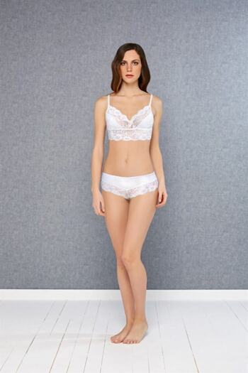 Doreanse Women's Ecru Lace Unpadded Bralet Bra Slip Panties Set