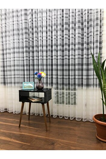 Esse Home Geometry Pattern Lace Tulle Curtain 600x260 Tight Pleat 1/3