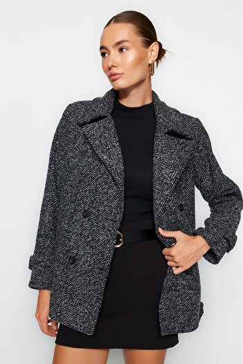 Trendyol Collection Oversize Black Stamp kabát – šedý, Twoaw24Kb00176