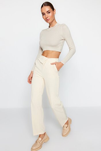 Trendyol Collection Kamenný pásek s detailním rovným střihem tkané kalhoty TWOAW24PL00055