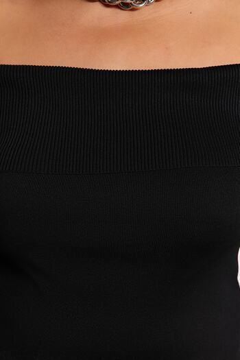 Trendyol Curve Carmen Collar Μαύρο Πλεκτό Φόρεμα Midi - TBBAW24AH00001