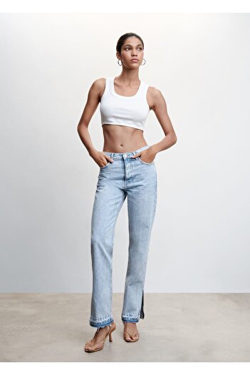 MANGO Woman Slit High Waisted Straight Cut Jeans