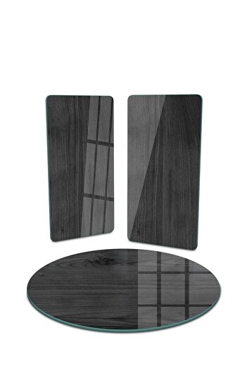 Decovetro Round Set of 3 Black Wooden Patterned Glass Presentation Serving Plate