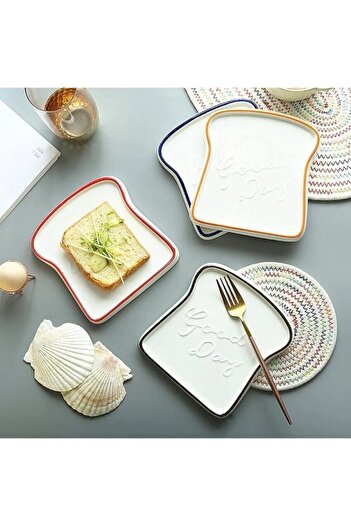 ARVALE 4 Pieces of Medium Size Toast Plate Breakfast Presentation Plate Bread Plate - Red -
