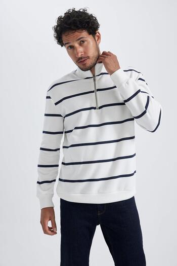 DeFacto Comfort Fit Striped Half Zipper Sweatshirt A6541ax23au