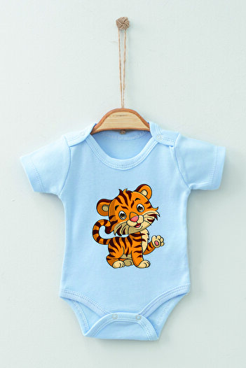 ADABEBEK 100% Cotton Organic Tiger Patterned Short Sleeve Bodysuit Baby Bodysuit