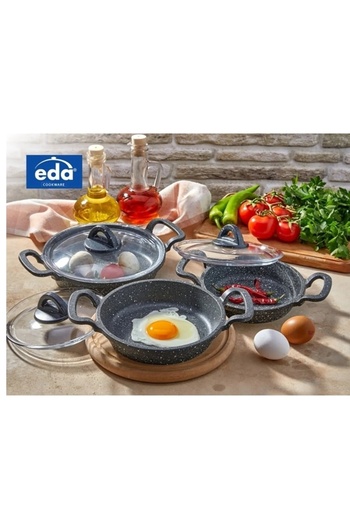 Esta EDA Asya 3-piece cast granite pan set with glass lid asyahan