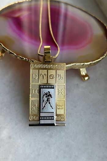 axexuar 316L REAL STEEL GOLD YELLOW ZODIAC HOROSCOPE NECKLACE WOMEN MEN'S TABLET MEDALION NECKLACE UNTARKEN