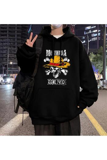 Touz Küt Küt One Piece Mugiwara з принтом Чорна унісекс-худі з капюшоном Oversize