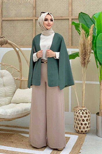 Bym Fashion Cloak Sleeve Look Plain Lined Jacket 7666 Mint