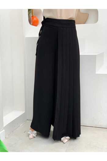 Bym Fashion Pleated Separate Tied Piece Detailed Trouser Skirt 0274 Black