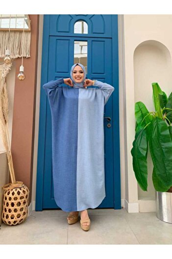 Bym Fashion Dvoubarevné šátkové barevné šaty 3808 modré