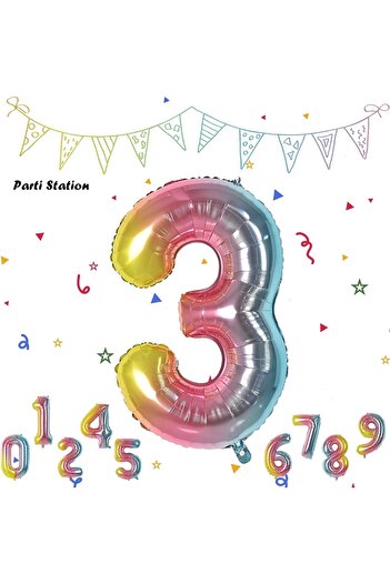 Parti Station Number Foil Balloon Rainbow Number Balloon Colorful 3 Year Old Balloon 76 Cm Number Balloon Flying Balloon Helium Balloon