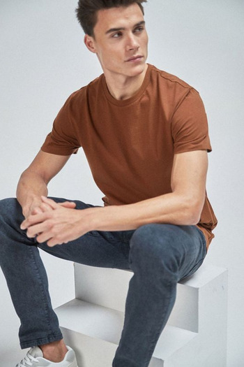 Tarz Cool Men's Brown 100% Cotton Relaxed Comfortable Cut Crew Neck Short Sleeve T-Shirt
