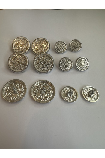 aensia Triangular Embossed Design Button on Silver Silver - Pack of 12 (6 Large+6 Small)