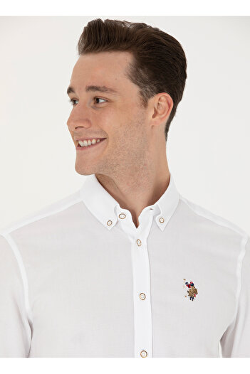 U.S. Polo Assn. Чоловіча сорочка US Polo Assn Slim Fit на ґудзиках з білим комірцем NOVAYA023K