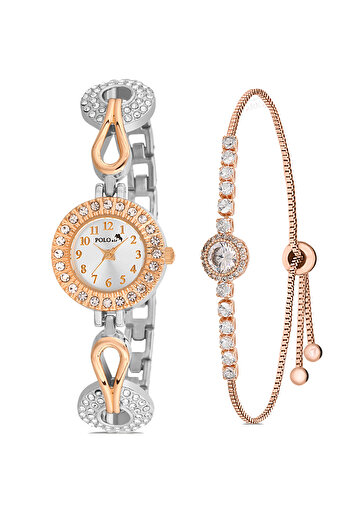 Polo Air Elegant Vintage Women's Wristwatch Zircon Stone Bracelet Combination Silver and Copper Color