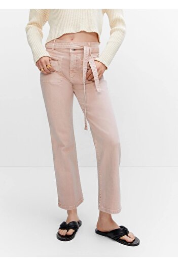 MANGO Woman Straight Cut Jeans with Tie Detail