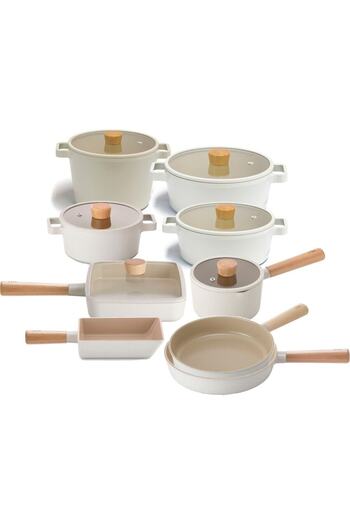 NEOFLAM Aluminum Cast Fika Pots and Pans Set - 15 Pieces, Glass Lid