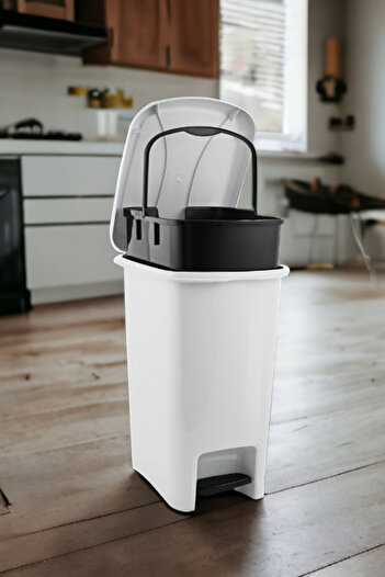 Melkan Home Pedal Dustbin 12.5 Liter White Garbage Bin with Inner Bucket Slim Pedal Dustbin 12.5 Liter 40 Cm