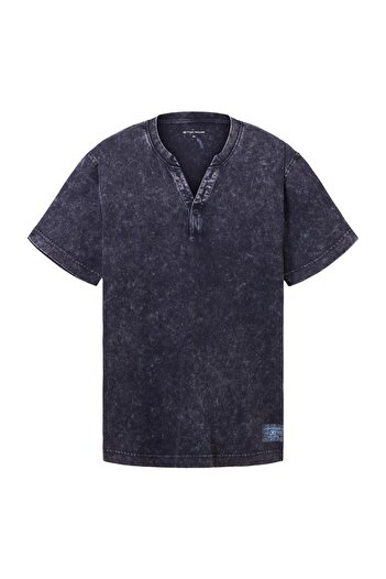 Tom Tailor Henley-Ausschnitt und ausgewaschener Optik ile T-Shirt Kurzarmshirt