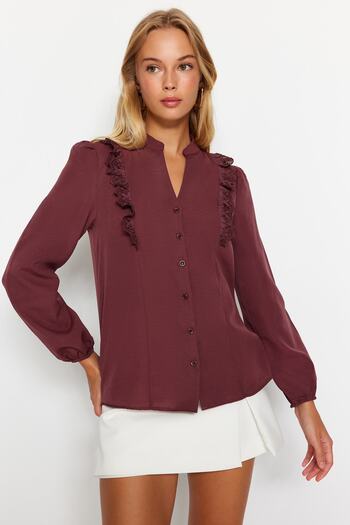 Trendyol Collection Burgundy Lace Cotton Woven Shirt TWOSS20GO0044
