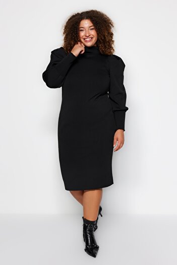Trendyol Curve Black Sleeve Detailed Knitwear Dress TBBAW24AH00000