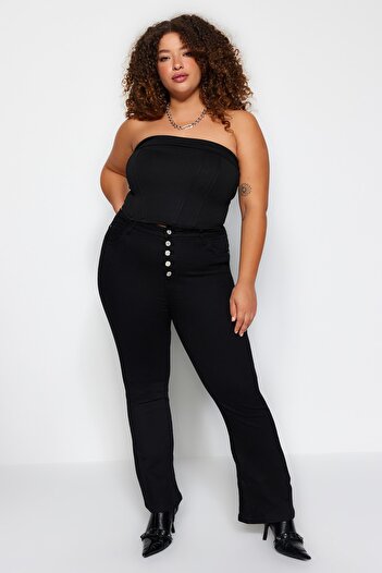 Trendyol Curve Non-Fading Black Front Buttoned Spanish Leg High Waist Jeans Tbbaw24Cj00001