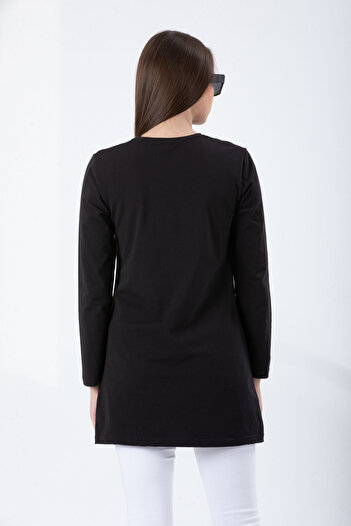 PHIL HILL Women's Black Crew Neck Long Sleeve Basic Plain Tunic