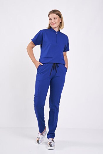 Owlet Medikal Saks Blue Zipper Detailed Scrubs