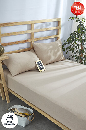Ricco Lifes Capuccino Fitted Sheet Set Solid Color Cotton-Pillow Case Single-Double-Full Size