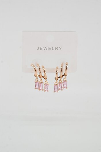 By Zeyna Aksesuar Women's Vip Series Baguette Colored Zircon Stone Earrings