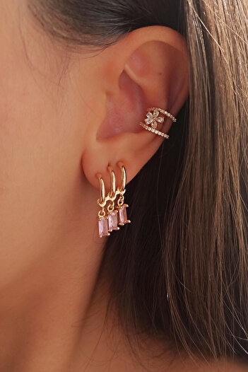 By Zeyna Aksesuar Women's Vip Series Baguette Colored Zircon Stone Earrings