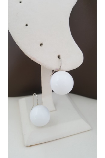 Lenanica Steel Hook Acrylic Ball Earrings White Color