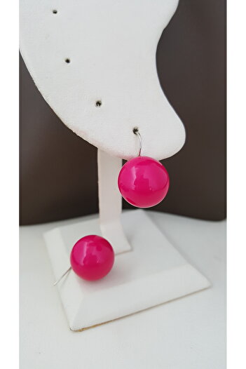 Lenanica Steel Hook Acrylic Ball Earrings Fuchsia Color