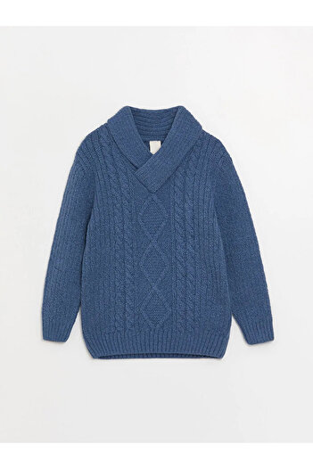 LC Waikiki Shawl Collar Hair Weave Pattern Long Sleeve Boy Knitwear Sweatshirt