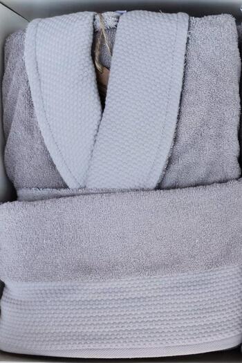 Özdilek Alize Family Bathrobe Set Beige-Cream/Silver