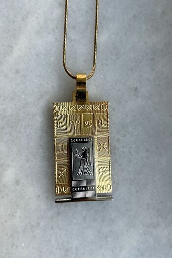 axexuar 316L REAL STEEL GOLD YELLOW ZODIAC HOROSCOPE NECKLACE WOMEN MEN'S TABLET MEDALION NECKLACE UNTARKEN