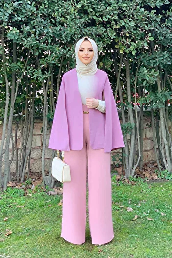Bym Fashion Μπουφάν με μανδύα look μονόχρωμο 7666 αποξηραμένο τριαντάφυλλο
