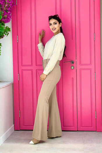 Bym Fashion Waist Zippered Spaghetti Trousers 0231 Mink