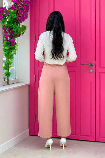 Bym Fashion Plus Size Zippered Waist Lace-up Trousers 0174-1 Powder