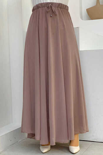 Bym Fashion Elastic Waist Lace Up Lined Chiffon Skirt 1141 Mink