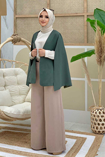 Bym Fashion Cloak Sleeve Look Plain Lined Jacket 7666 Mint