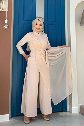 Bym Fashion Ολόσωμη φόρμα με ζώνη σιφόν λεπτομέρειας 3330 πέτρα