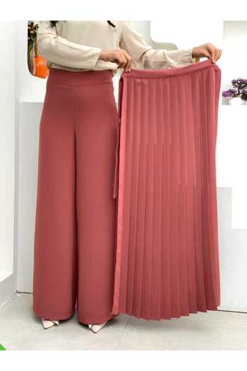 Bym Fashion Pleated Separate Tied Piece Detailed Trouser Skirt 0274 Dried Rose