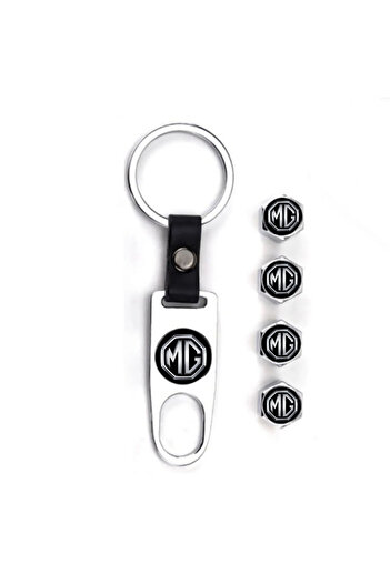 GARDENAUTO Mg Marvel R - Stainless Steel Chrome Valve Cap and Keychain Set