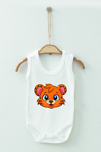 ADABEBEK 100% Cotton Organic Tiger Patterned Strappy Bodysuit Baby Bodysuit