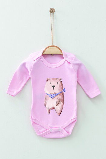 ADABEBEK 100% Cotton Organic Scarf Bear Long Sleeve Bodysuit Baby Bodysuit